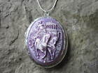 HAND PAINTED GRECIAN CHARIOT, HORSES, GREECE, CHARIOTEER CAMEO SILVER LOCKET