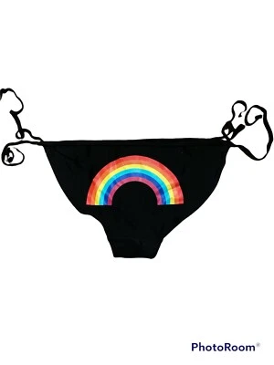 Boohoo Corbata Bikini Parte Inferior Negra con Diseño Arco Iris en la Espalda Talla 4 NUEVO Foto 1 de 4