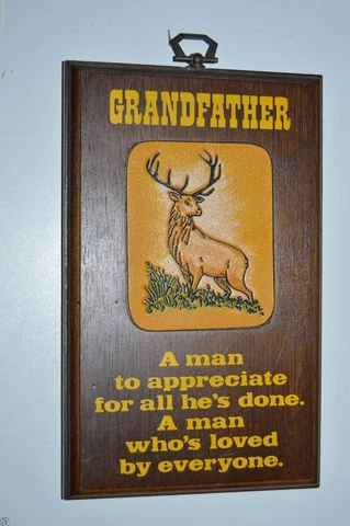 Vintage Wood & Leather Love Grandpa Grandfather Wall Hanging Plaque Deer Hunter Cover