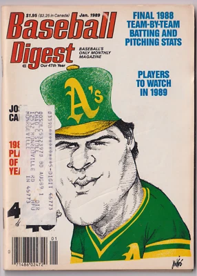 Baseball Digest January 1989 Jose Canseco Oakland Athletics - Image 1 of 2