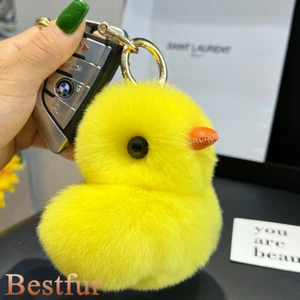 4" Cute Real rabbit Fur Chick Duck Keychain Kids Toy Gift Bag Car Phone Pendant - Picture 1 of 6