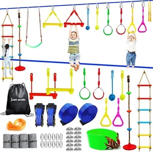 Ninja Slackline Ninja Warrior Obstacle Course for Kids-2x52ft with Swing, Rop... - Picture 1 of 6