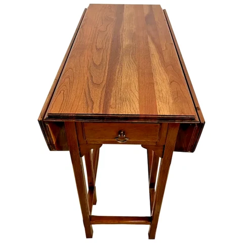 Vintage Ethan Allen Gate Leg Table, Drop side Leaf Octagon, Long center Drawer Cover