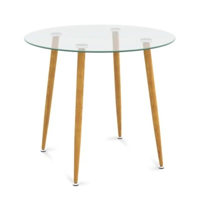 Round Glass Dining Table Kitchen Leisure Coffee Table W/ Metal Legs Living Room - Image 1 of 4