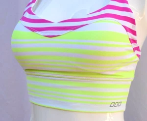 NEW LORNA JANE ATHLETIC HARMONY SPORT BRA YOGA GYM Women  Sz M Neon Yellow Pink - Picture 1 of 6