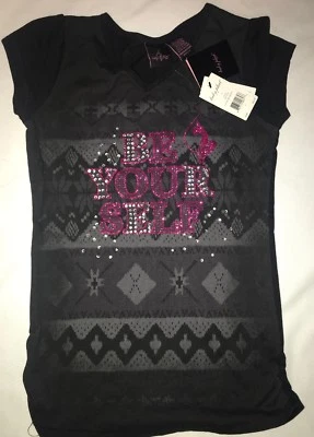 Camiseta preta Bay Phat Girl’s nova com etiquetas strass glitter seja você mesmo tamanho G - Imagem 1 de 4