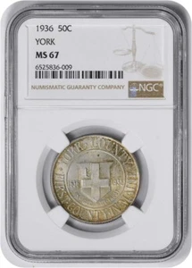 York Commemorative Silver Half Dollar 1936 MS67 NGC - Picture 1 of 2