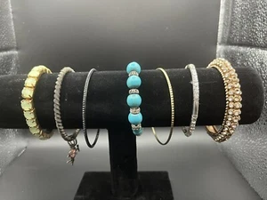Bracelets, Lot Of 7: Rhinestone, Bangle, Stretch, Charm, Turquoise, Gemstone - Picture 1 of 5