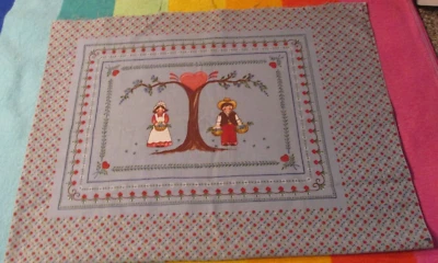 33" long x 44" wide Vintage Quilt Fabric 4 country Squares Barn heart Tree Chick - Image 1 of 4