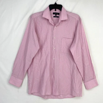 Camisa Aldo Conti Italia Para Hombres Talla 16 Botones Frontales Rosa Blanco Cuadros Mangas Largas Foto 1 de 4