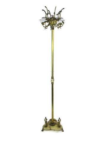 Mid Century Modern Cast Brass Hall Tree Coat Hat Rack Marble Base Eyecatcher WOW Cover