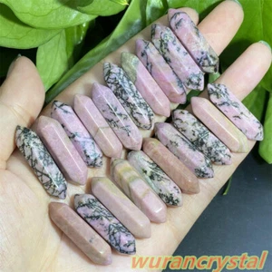 A+ Natural Rhodonite jasper Quartz crystal Wand Double Point Healing gift 10pc - Picture 1 of 7