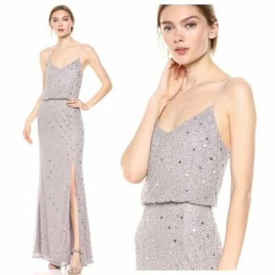 $299 Adrianna Papell Lilac Purple Beaded Sequin Blouson Vneck Gown 12 NWT A283 - Image 1 of 4