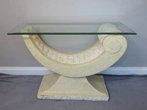 Antique Style Stone Effect Console Hall Side Table Bevelled Safety Glass Top - Picture 1 of 7