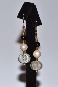 ORECCHINI PENDENTI ARGENTO 925 DORATO perle e pietre dure naturali, per donna - Foto 1 di 2