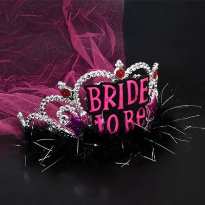 ‘Bride To Be’ Silver Tiara With Pink Veil Hen Party Costume Accessory - Image 1 of 2