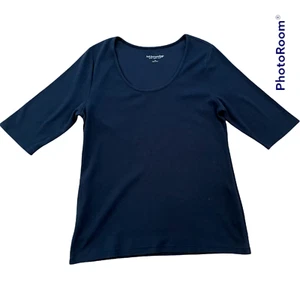 Soft Surroundings Ribbed Del Tee Top - Scoop Neck, Black - Women's 1X - Picture 1 of 8