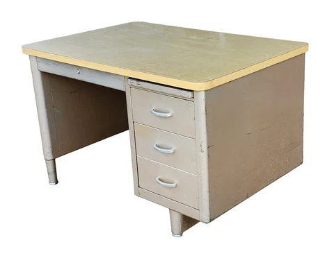 Vintage Formica Top Tan Steel Tanker Style Office Desk 45 X 30. c1970s Cover
