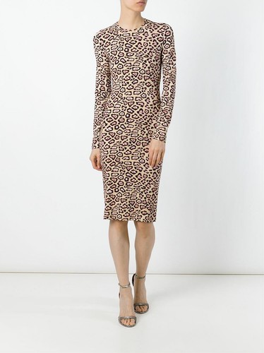 Abito GIVENCHY manica lunga stampa leopardata jersey rosa marrone taglia 36 o US4 in