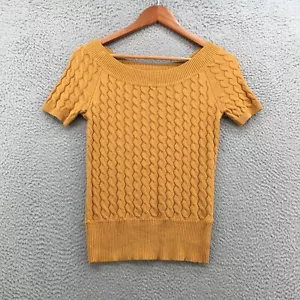 Philosophy Sweater Top Womens XS Yellow Cable Knit Off Shoulder Short Sleeve - Picture 1 of 17