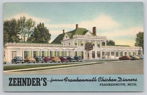 Zehnders berühmte Hühner Abendessen Frankenmuth Michigan 1940er Autos Postkarte - Bild 1 von 2
