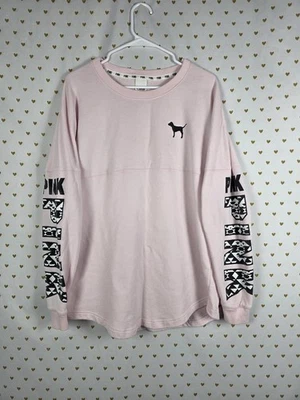 Victorias Secret Pink Geometric Logo Long Sleeve Sweater Shirt LARGE - Image 1 of 4