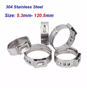 5.3mm-120.5mm Single Ear O Clips 304 Stainless Steel Air Water Pipe Hose Clamps - Picture 1 of 11