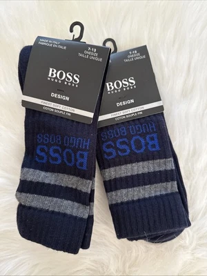 Hugo Boss NUEVO Azul Oscuro Rib Boss Logo 2 Pares Calcetines Para Hombre Foto 1 de 4