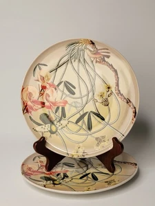 Juego de 2 platos de postre ensalada colibríes orquídeas Anthropologie naturaleza botánica - Imagen 1 de 8