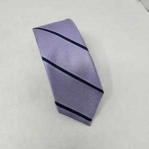 Peter Millar Mens 100% Silk Necktie Designer Purple Navy Stripe Hand Folded Tie - Picture 1 of 9