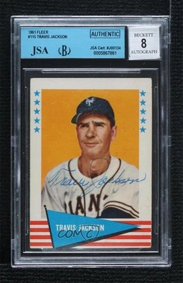 JSA Certified 1961 Fleer Baseball Greats Travis Jackson #115 Encased by BGS HOF - Image 1 of 2