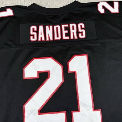 Camiseta deportiva negra Mitchell & Ness 4XLT Atlanta Falcons Deion Sanders #21 para hombre Foto 1 de 4
