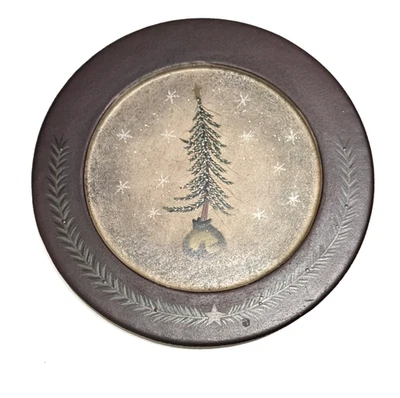 13" Primitive Christmas Tree Wood Plate/Charger - By Donna White Hand Painted - Image 1 of 4