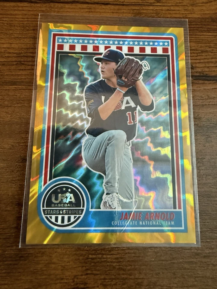 Jamie Arnold 2025 Panini USA Baseball Stars & Stripes Gold Lightning 5/10! - Image 1 of 4