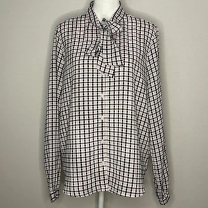 Forever 21 Pink Black Houndstooth Blouse Tie Neck Career Casual Women Large - Picture 1 of 7