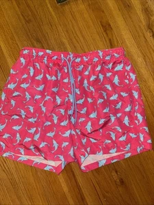 Happy Hour Shark Swim Trunks Polyester Board Shorts Size M Elastic Waistband - Picture 1 of 5
