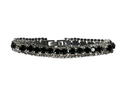 Green and Clear Rhinestone Tennis Bracelet Silvertone 7.5 inches — 第 1/4 张图片