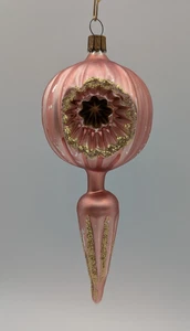 Vintage Neiman Marcus Pink Triple Indent Glass Christmas Tree Drop Ornament - Picture 1 of 10