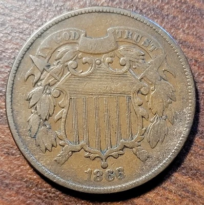 1866 Two Cent Piece Fine+ Original Toning & Problem Free 19th C. Type Coin - Image 1 of 2