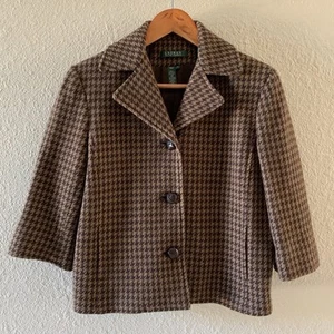 Lauren Ralph Lauren Gr. 12 Braun Hahnentritt Wollmischung Cropped Blazer Jacke - Bild 1 von 14