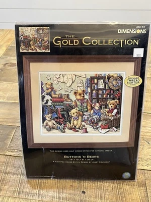 Buttons ‘N Bears” 35151 Dimensions Gold Collection Counted Cross Stitch OPEN KIT - Image 1 of 4