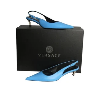 VERSACE - Zapatos de salón de cuero azul nuevo en caja, talla 37,5 - Imagen 1 de 6
