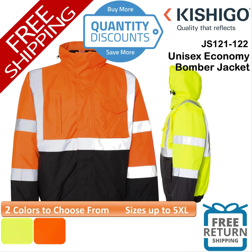 🔥 Kishigo Unisex Economy Bomber Jacket Safety Reflective Up To 5XL JS121-122 - Image 1 of 1