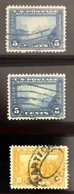 SCOTT #399 (2),400,5c 蓝色,10c 黄色,PAN-PAC,1915 年,VF,二手,CAT 40 美元 — 第 1/2 张图片