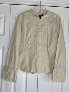 MixIt Button-up Shirt Women's Embroidered Peasant Bell Sleeve Ivory Sz L (flaw) - Picture 1 of 4