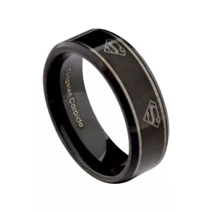 8 mm Schwarz Wolframcarbid Superman Gravur Herren Schmuck Ehering - Bild 1 von 11