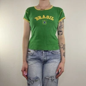 Y2K vintage Brasil baby tea embroidered slightly cropped - Picture 1 of 8