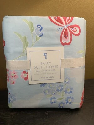 Pottery Barn Kids Bailey Butterflies Full Queen Duvet Cover Flowers Blue Cute - Image 1 of 4