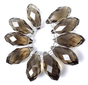 10 Smoky Glass Quart Faceted Teardrop Beads 20x9mm - Picture 1 of 2