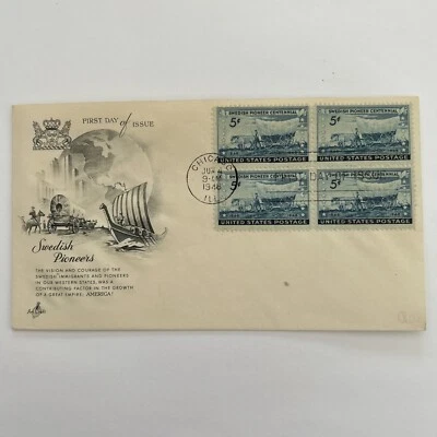 1948 Swedish Pioneers, Scott 958, Block Of Four 5c Stamp FDOI - Image 1 of 4